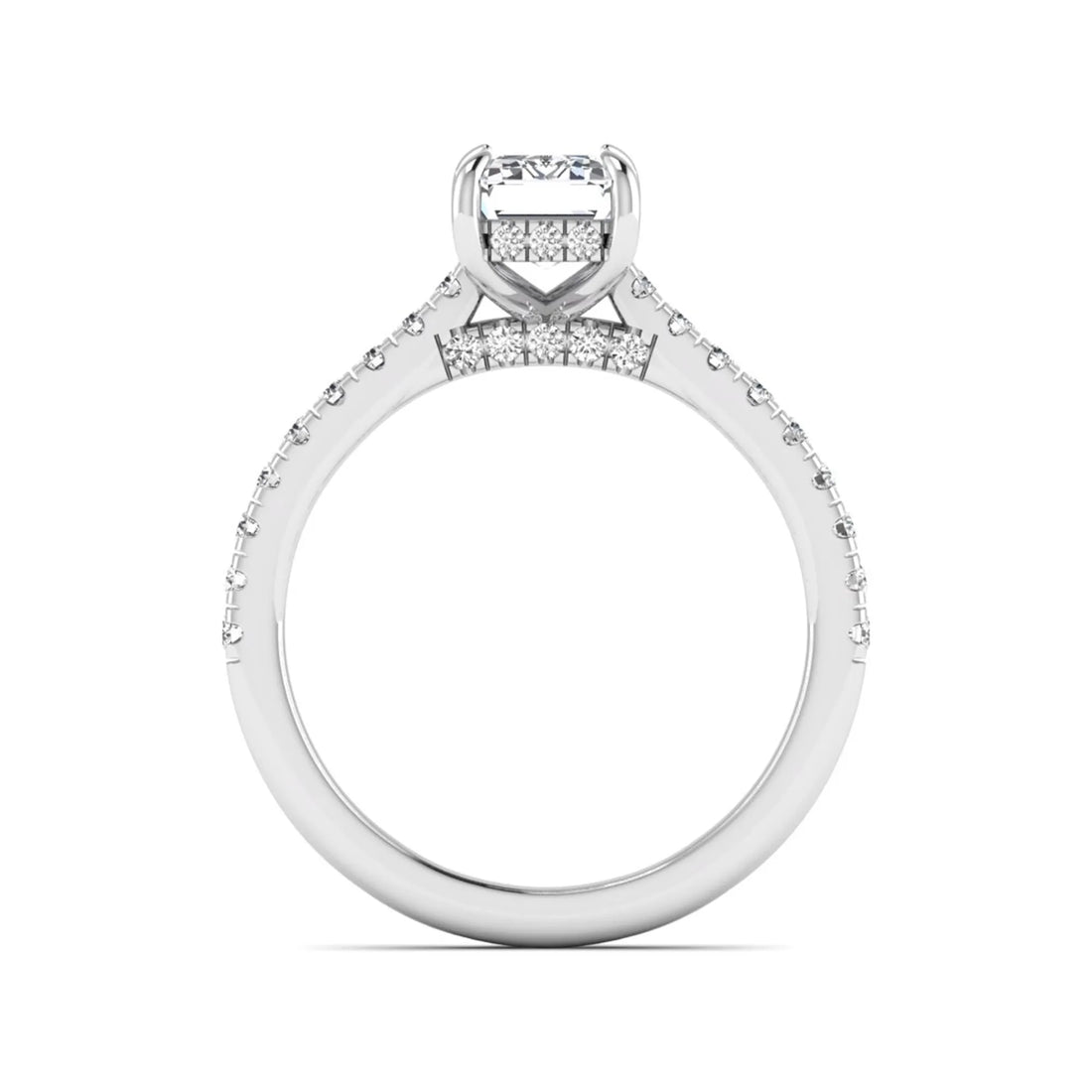 OctaPearl 1.5 ct Emerald Cut Lab Grown Diamond Hidden Halo Pavé Engagement Ring