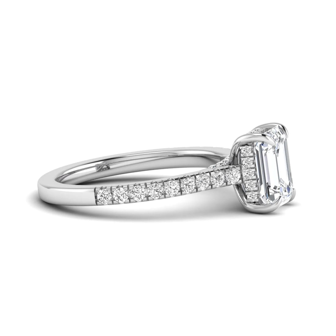 OctaPearl 1.5 ct Emerald Cut Lab Grown Diamond Hidden Halo Pavé Engagement Ring