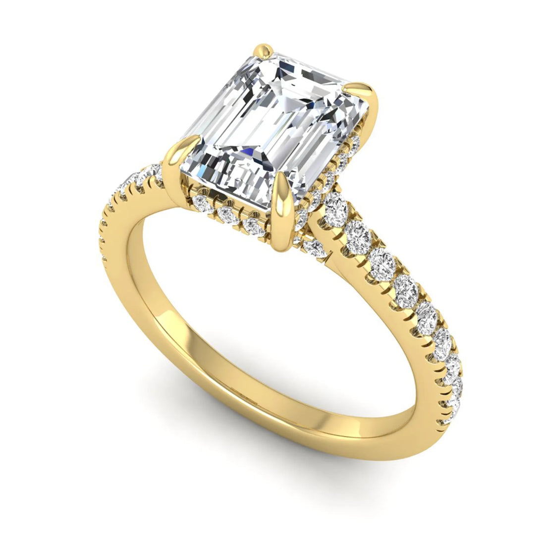 OctaPearl 1.5 ct Emerald Cut Lab Grown Diamond Hidden Halo Pavé Engagement Ring