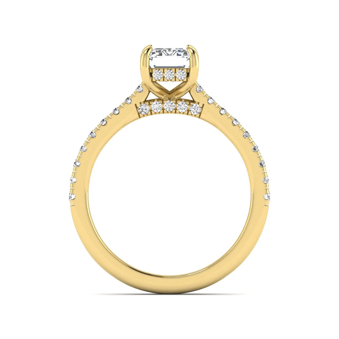OctaPearl 1.5 ct Emerald Cut Lab Grown Diamond Hidden Halo Pavé Engagement Ring