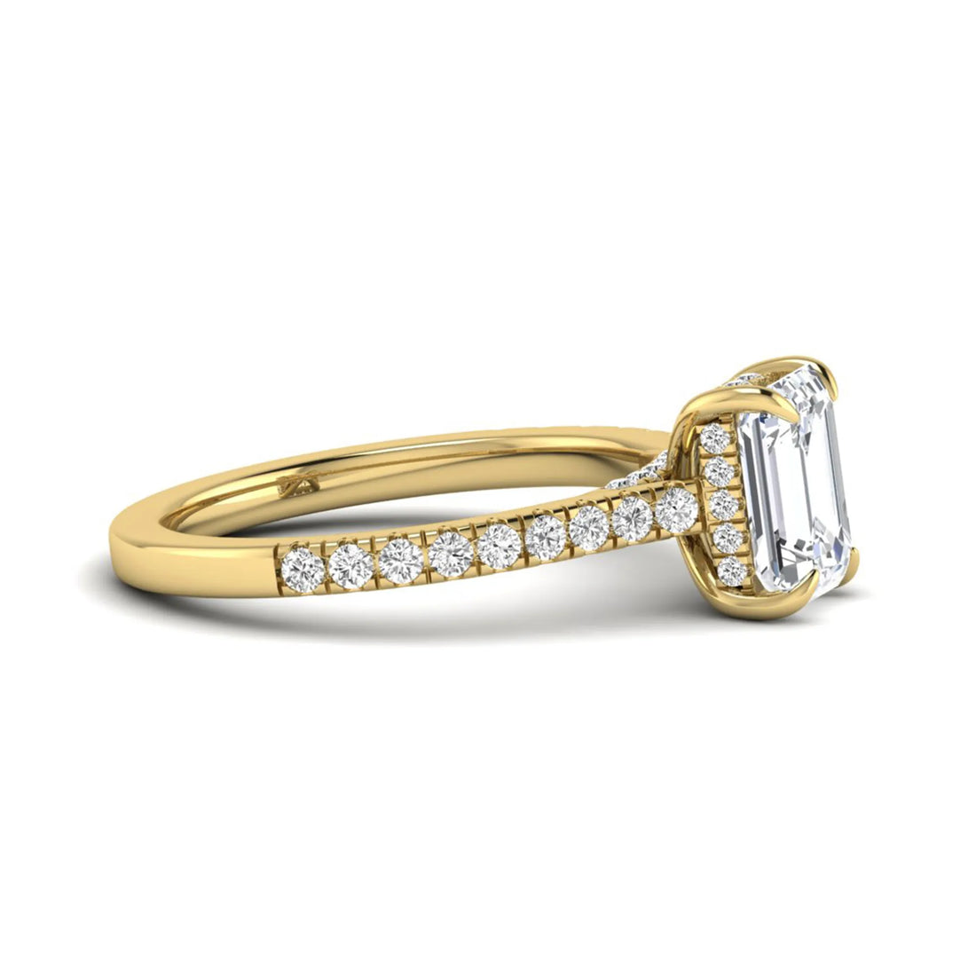 OctaPearl 1.5 ct Emerald Cut Lab Grown Diamond Hidden Halo Pavé Engagement Ring