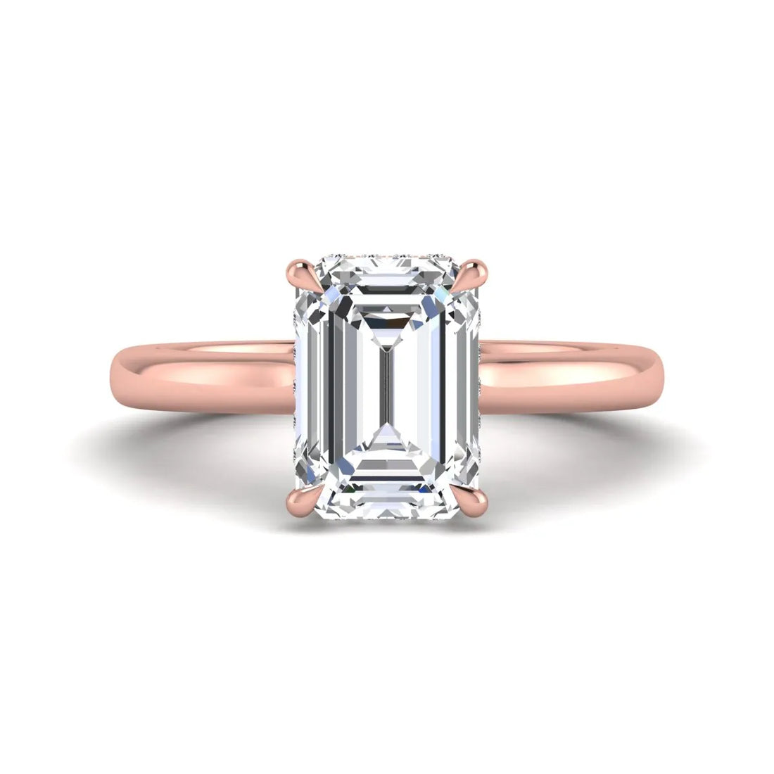 OctaPearl 3 ct Emerald Cut Lab Grown Diamond Hidden Halo Solitaire Engagement Ring
