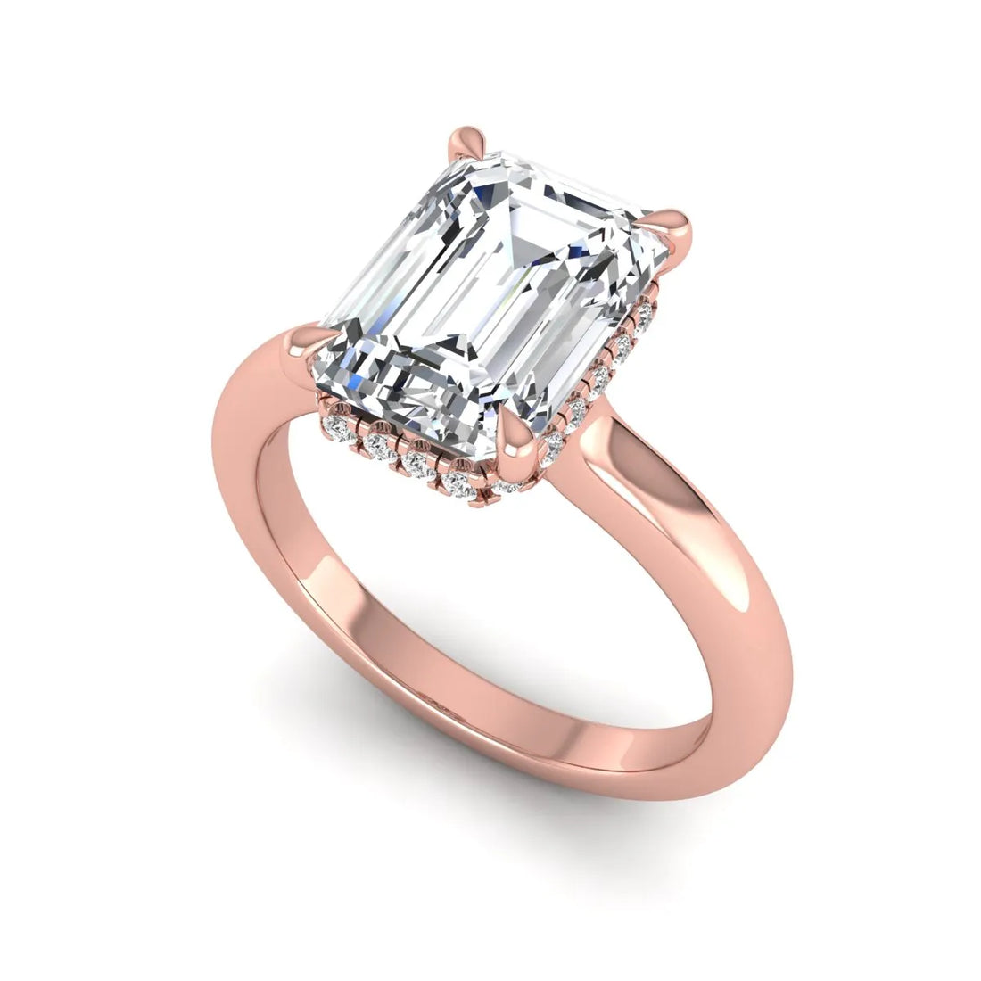 OctaPearl 3 ct Emerald Cut Lab Grown Diamond Hidden Halo Solitaire Engagement Ring