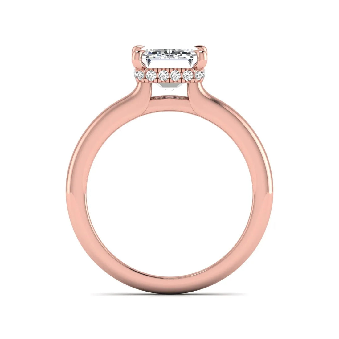 OctaPearl 3 ct Emerald Cut Lab Grown Diamond Hidden Halo Solitaire Engagement Ring