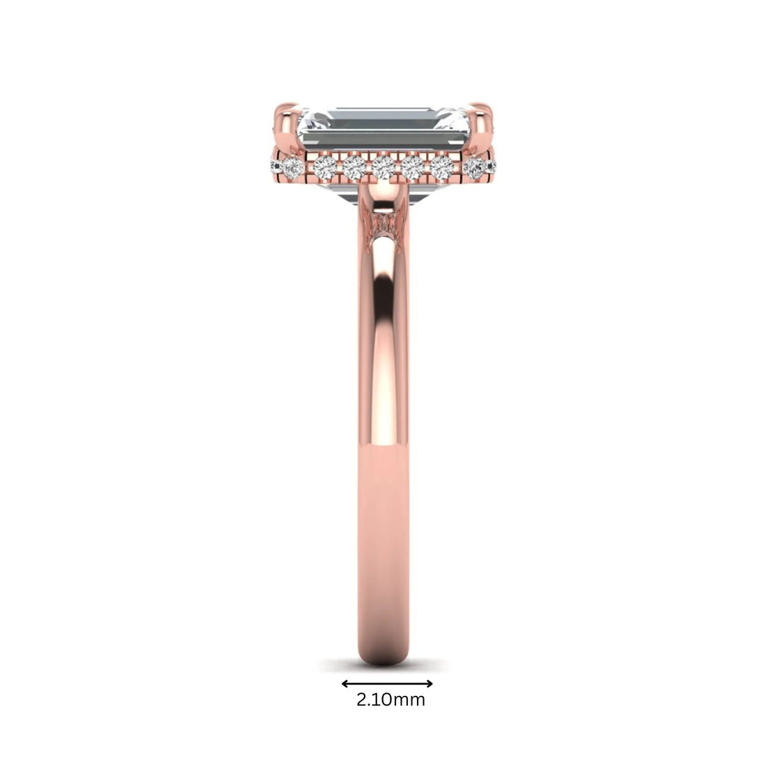 OctaPearl 3 ct Emerald Cut Lab Grown Diamond Hidden Halo Solitaire Engagement Ring