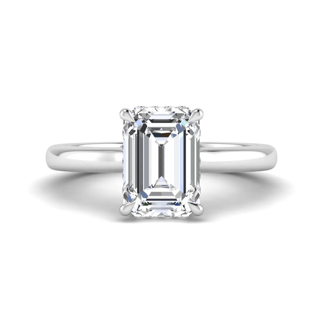 OctaPearl 3 ct Emerald Cut Lab Grown Diamond Hidden Halo Solitaire Engagement Ring