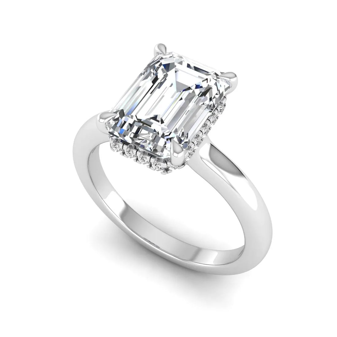OctaPearl 3 ct Emerald Cut Lab Grown Diamond Hidden Halo Solitaire Engagement Ring