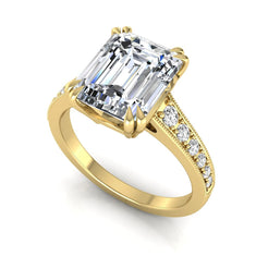 OctaPearl 4 ct Emerald Cut Lab Grown Diamond Milgrain Side Stone Engagement Ring - alternate view