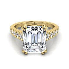 OctaPearl 4 ct Emerald Cut Lab Grown Diamond Milgrain Side Stone Engagement Ring