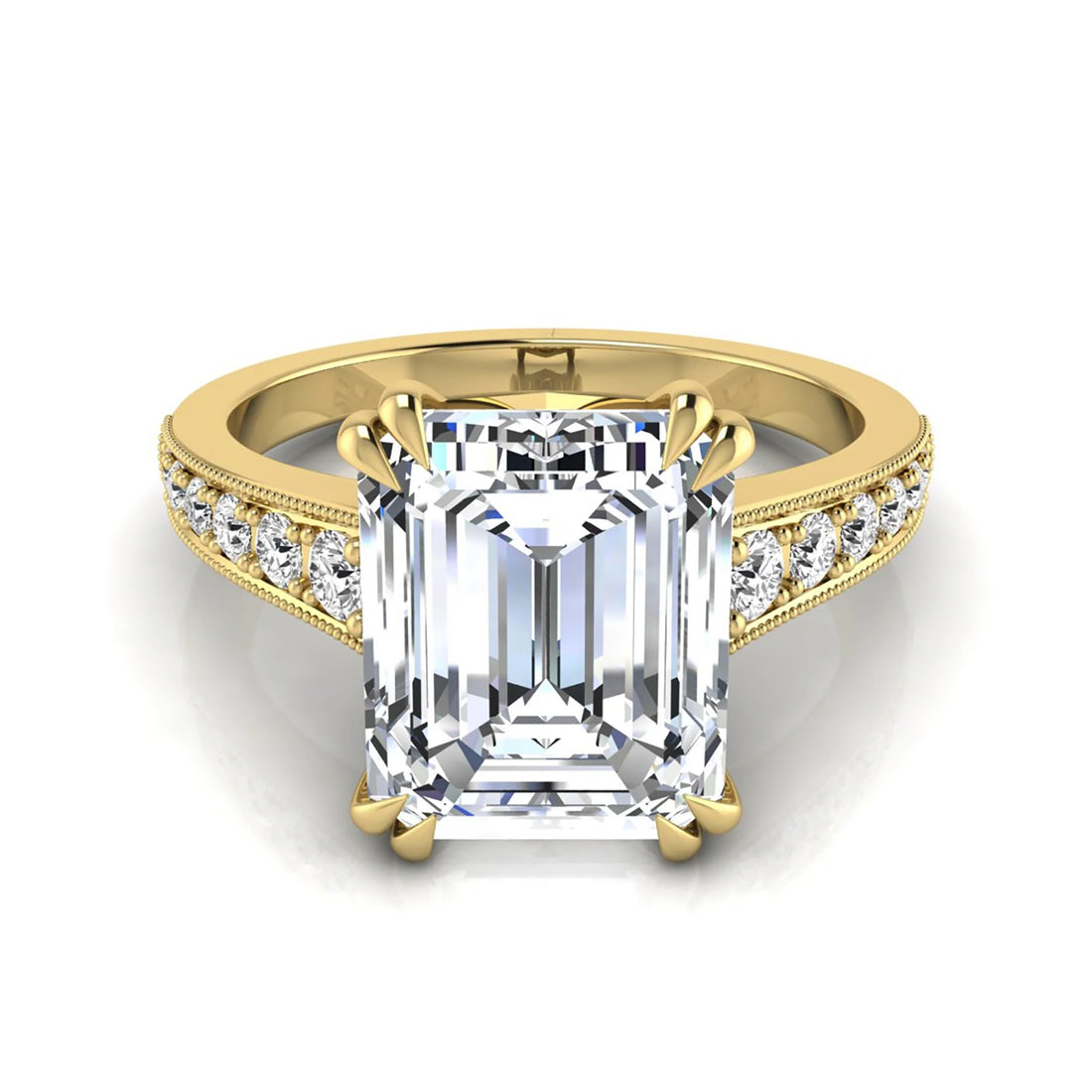 OctaPearl 4 ct Emerald Cut Lab Grown Diamond Milgrain Side Stone Engagement Ring