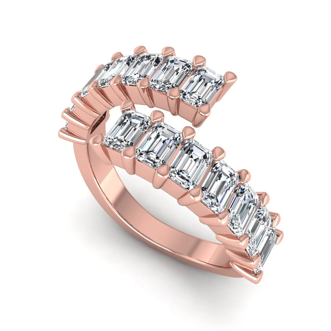 OctaPearl Emerald Cut Lab Grown Diamond Open Cuff Bypass Pave Engagement Ring