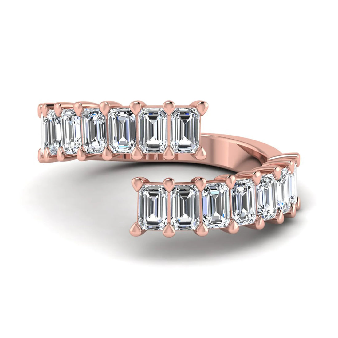OctaPearl Emerald Cut Lab Grown Diamond Open Cuff Bypass Pave Engagement Ring