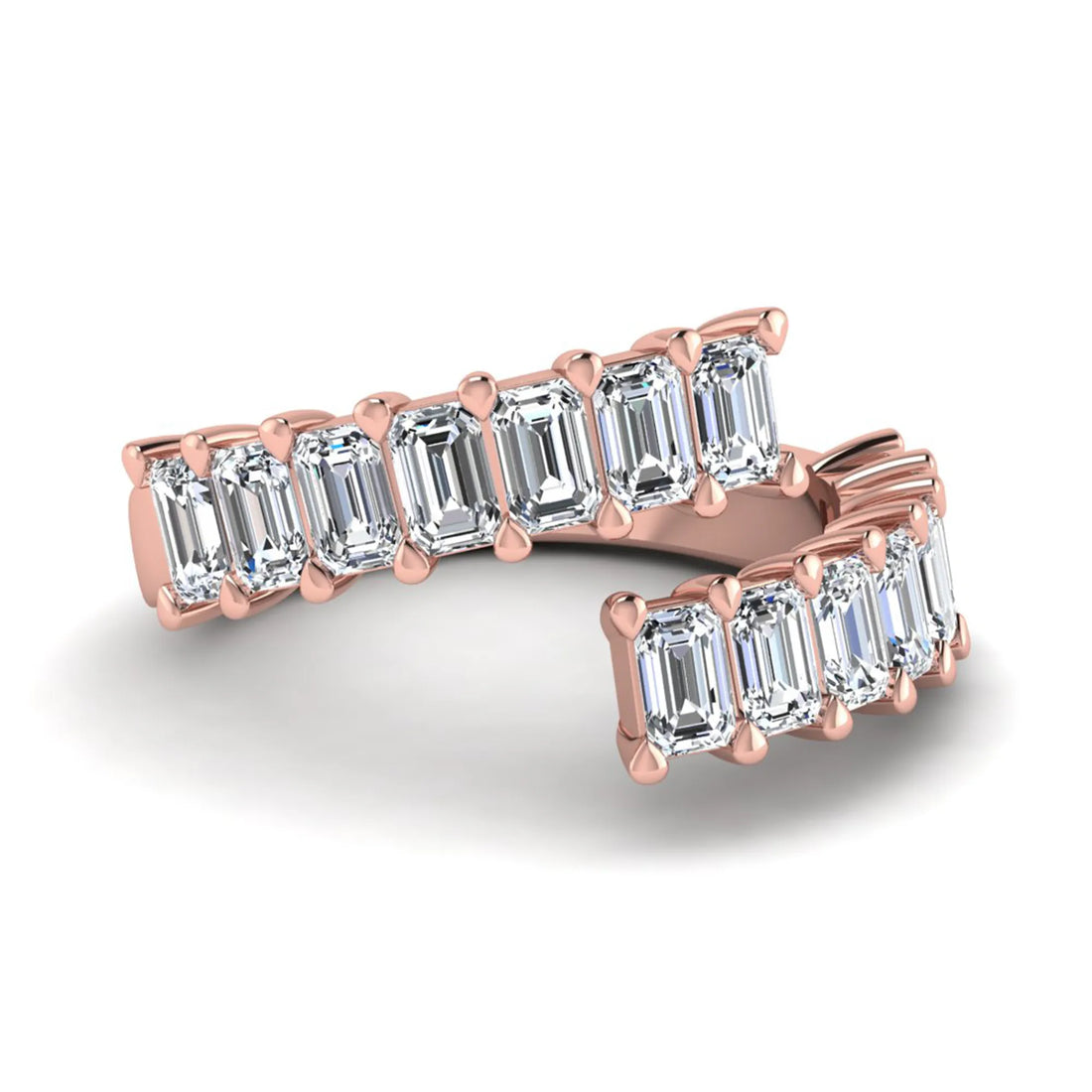 OctaPearl Emerald Cut Lab Grown Diamond Open Cuff Bypass Pave Engagement Ring
