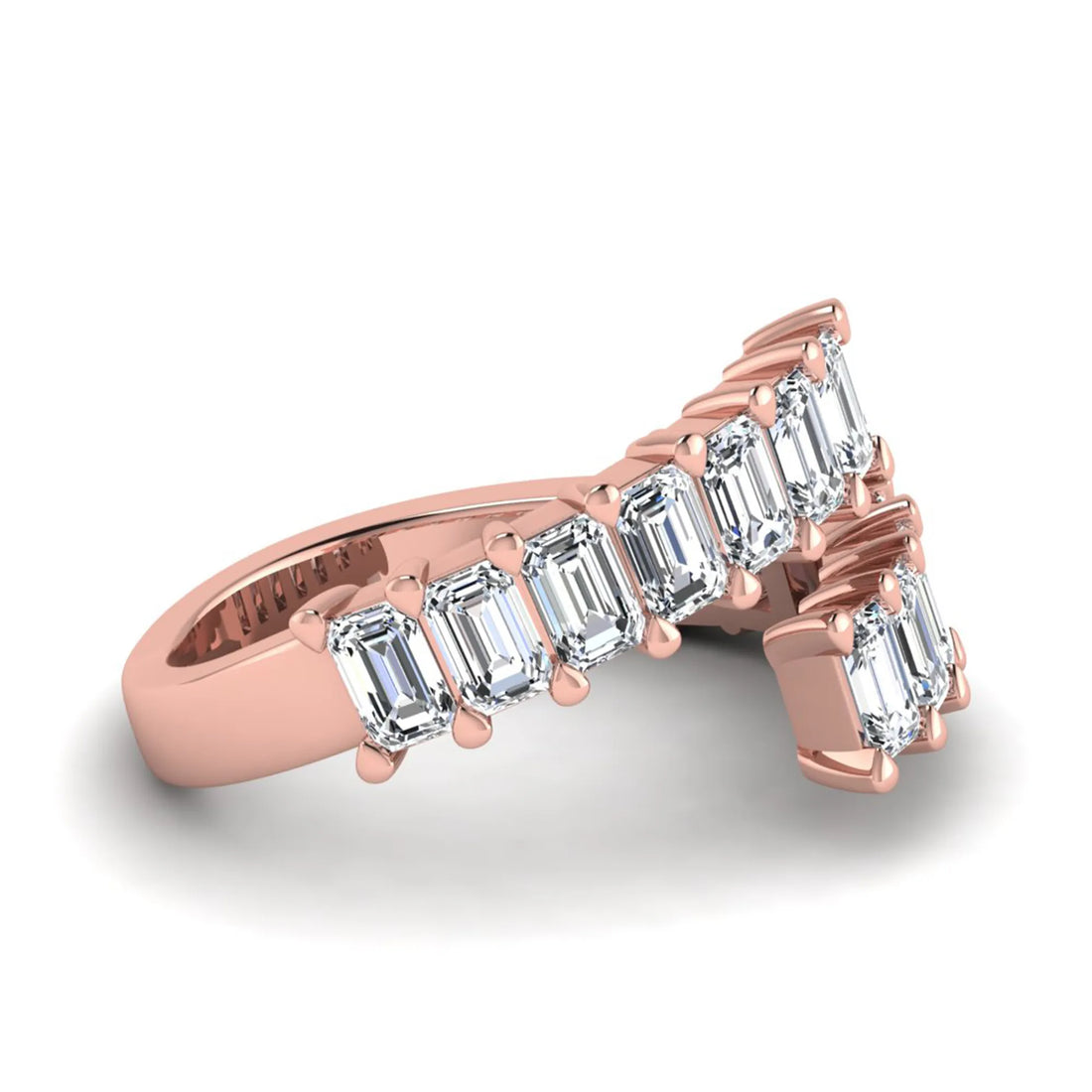 OctaPearl Emerald Cut Lab Grown Diamond Open Cuff Bypass Pave Engagement Ring