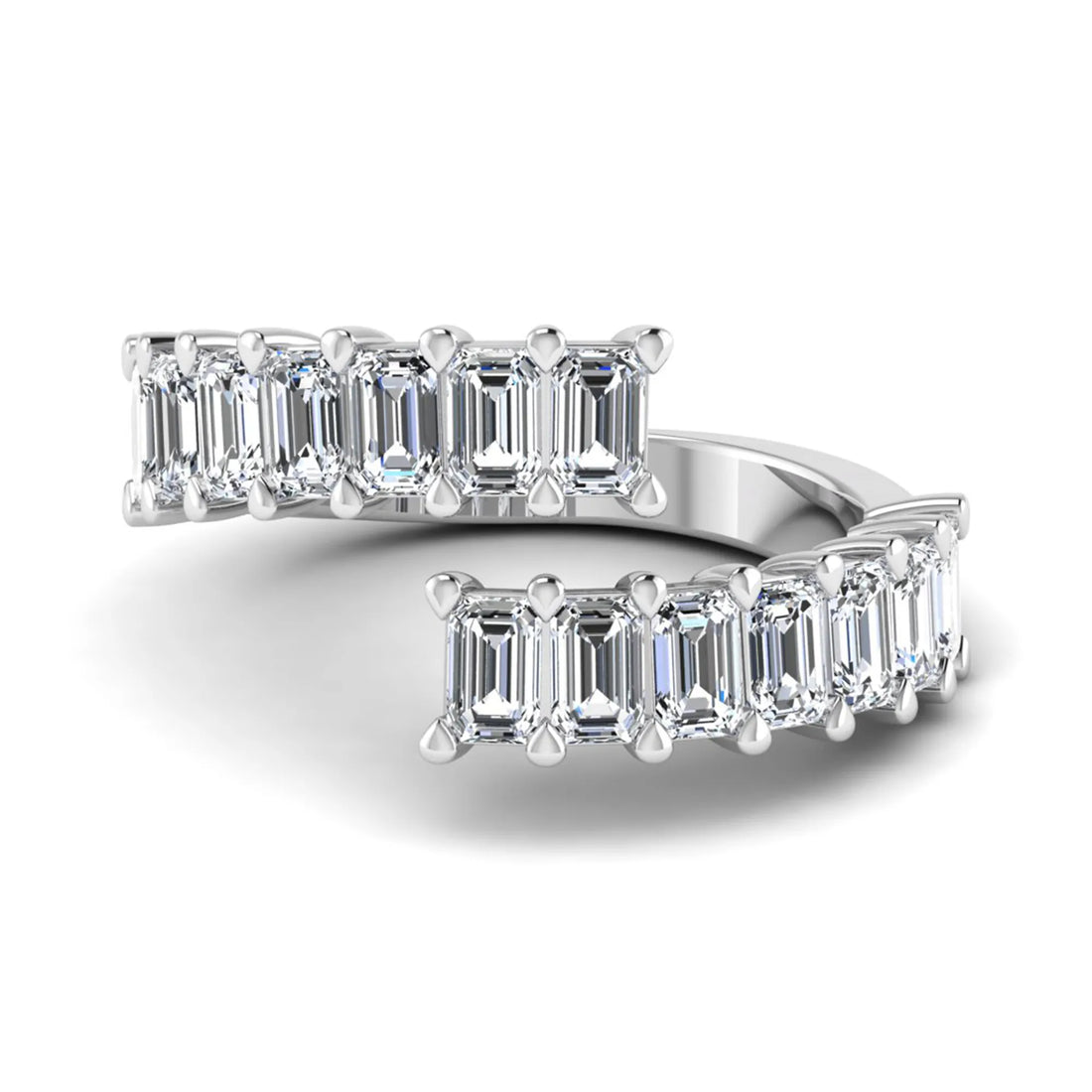 OctaPearl Emerald Cut Lab Grown Diamond Open Cuff Bypass Pave Engagement Ring