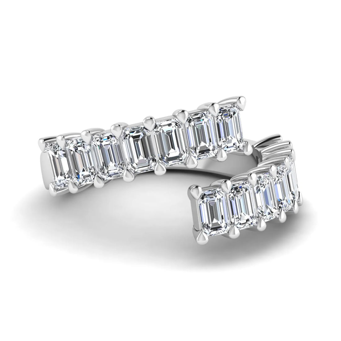 OctaPearl Emerald Cut Lab Grown Diamond Open Cuff Bypass Pave Engagement Ring