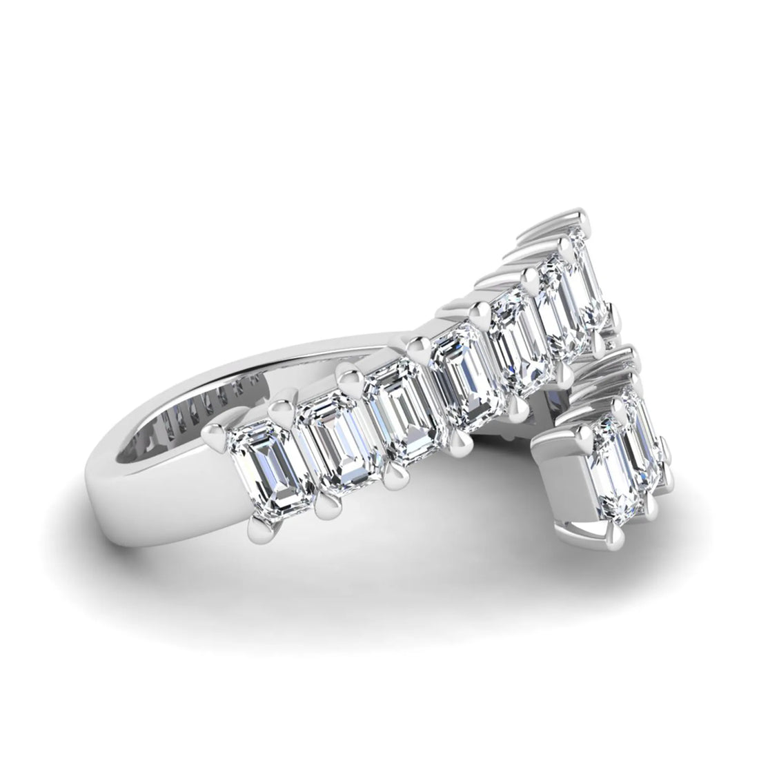 OctaPearl Emerald Cut Lab Grown Diamond Open Cuff Bypass Pave Engagement Ring