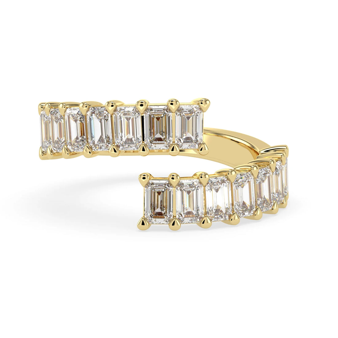 OctaPearl Emerald Cut Lab Grown Diamond Open Cuff Bypass Pave Engagement Ring