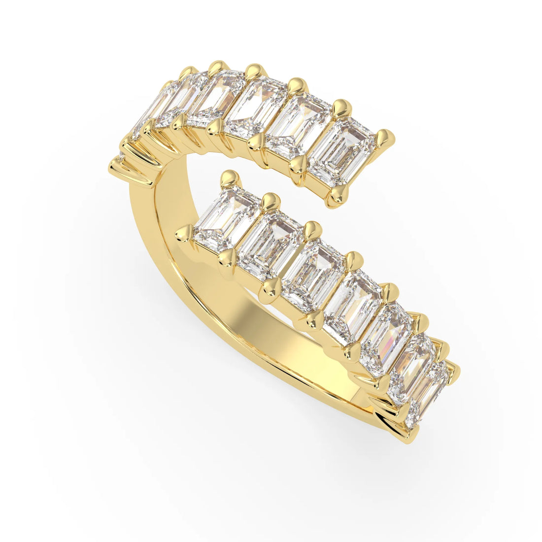 OctaPearl Emerald Cut Lab Grown Diamond Open Cuff Bypass Pave Engagement Ring