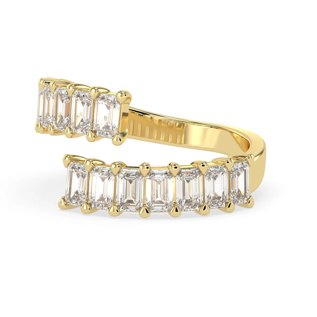 OctaPearl Emerald Cut Lab Grown Diamond Open Cuff Bypass Pave Engagement Ring