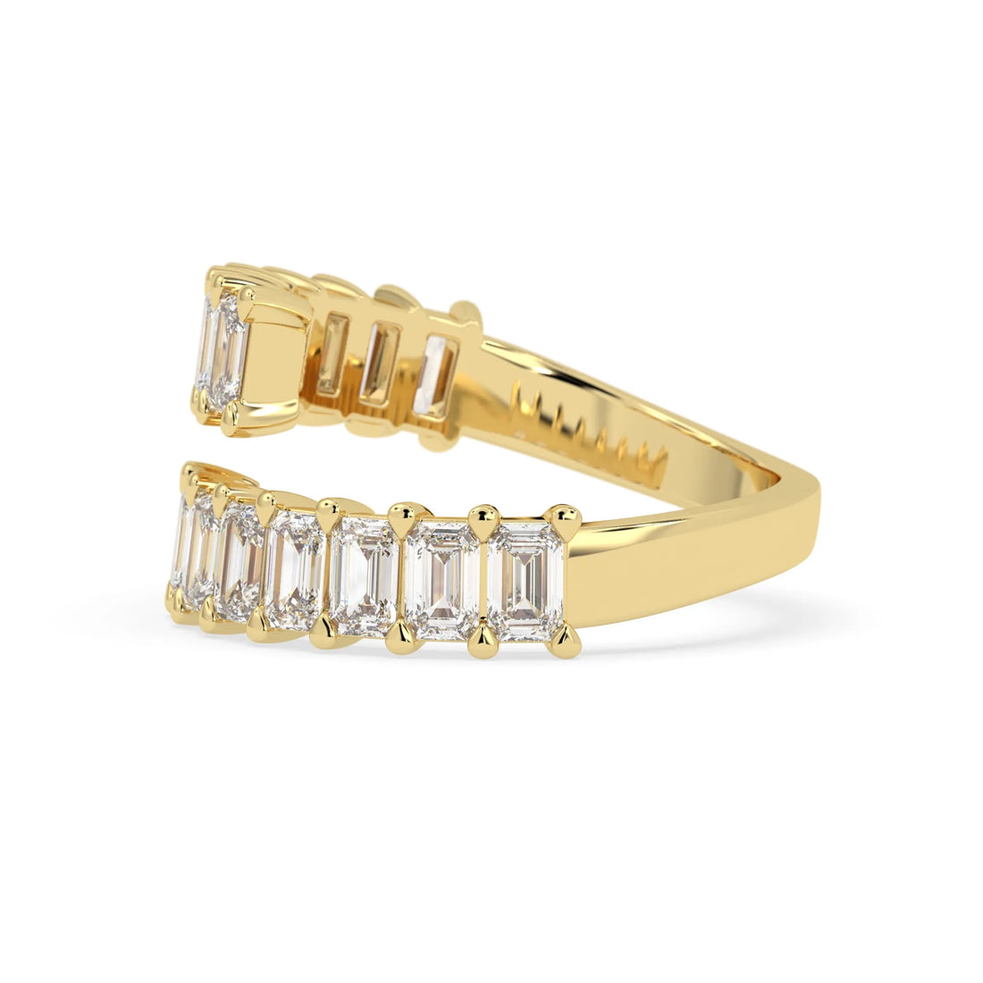 OctaPearl Emerald Cut Lab Grown Diamond Open Cuff Bypass Pave Engagement Ring