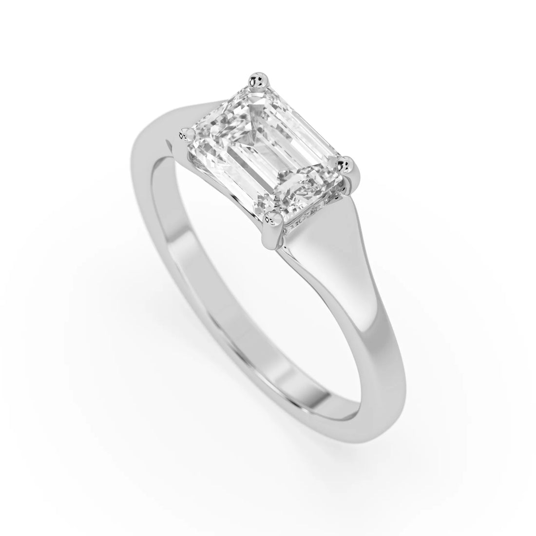 OctaPearl 1.5 ct Emerald East West Lab Grown Diamond Solitaire Engagement Ring