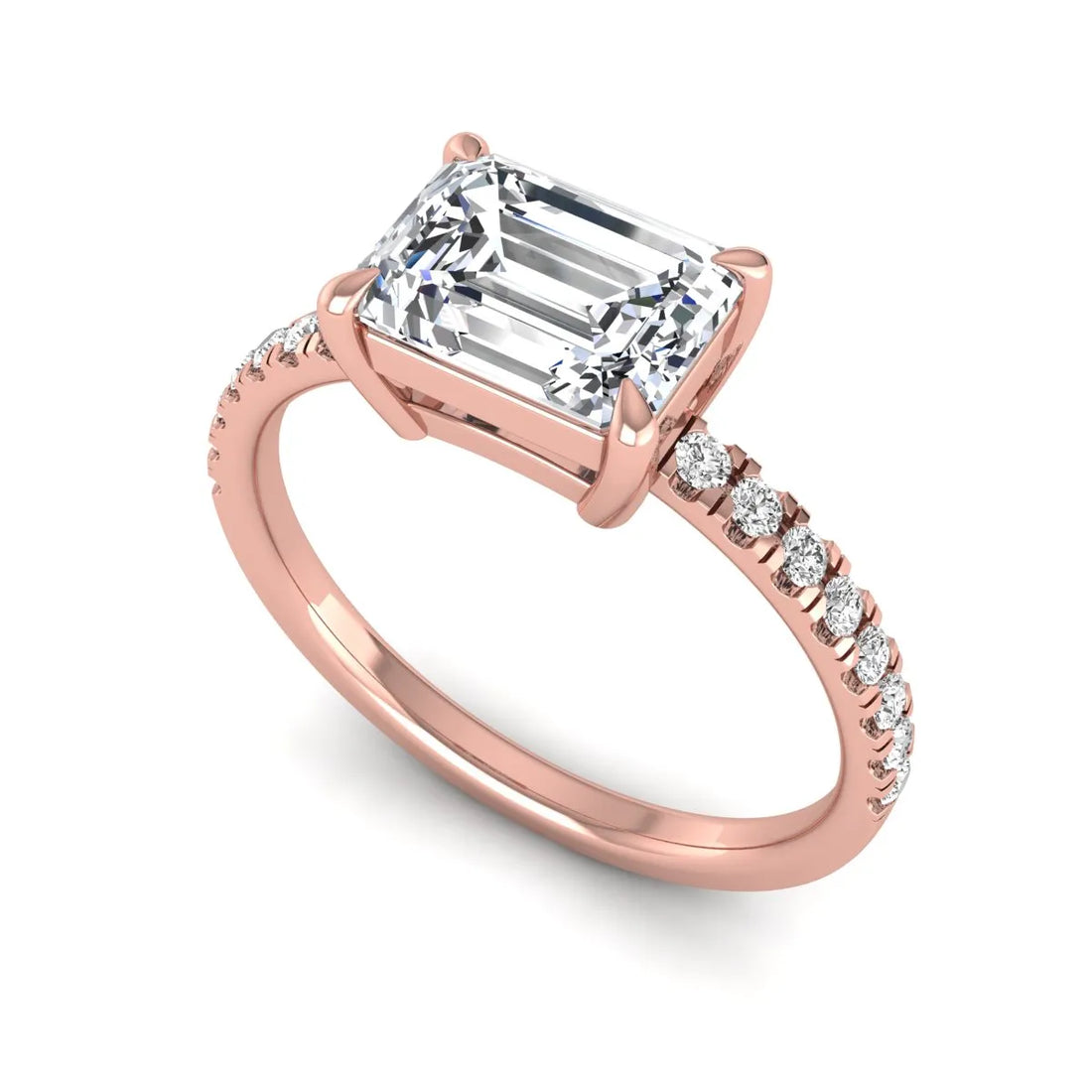 OctaPearl 1.5 ct Emerald Cut Lab Grown Diamond Solitaire Pavé Engagement Ring