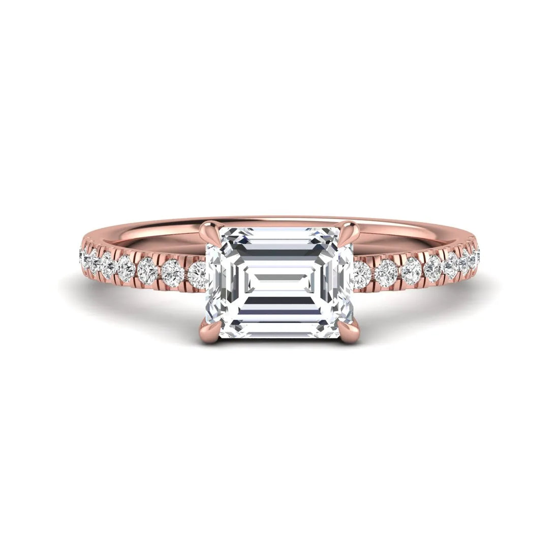 OctaPearl 1.5 ct Emerald Cut Lab Grown Diamond Solitaire Pavé Engagement Ring