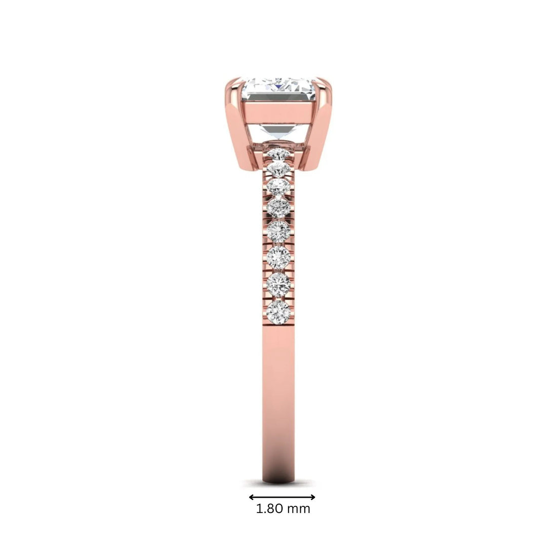 OctaPearl 1.5 ct Emerald Cut Lab Grown Diamond Solitaire Pavé Engagement Ring