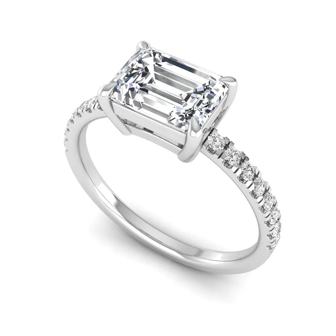 OctaPearl 1.5 ct Emerald Cut Lab Grown Diamond Solitaire Pavé Engagement Ring