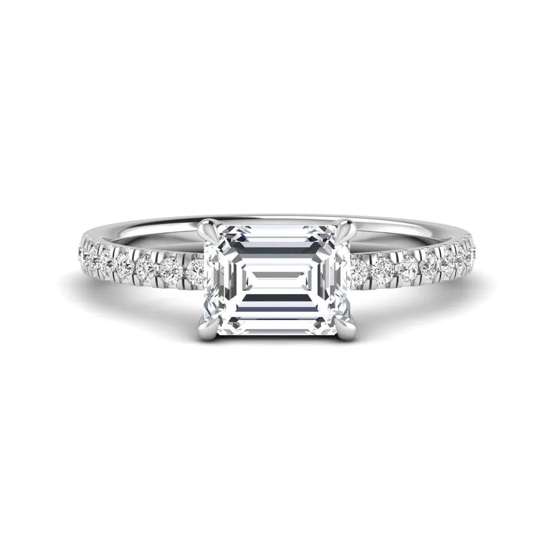 OctaPearl 1.5 ct Emerald Cut Lab Grown Diamond Solitaire Pavé Engagement Ring