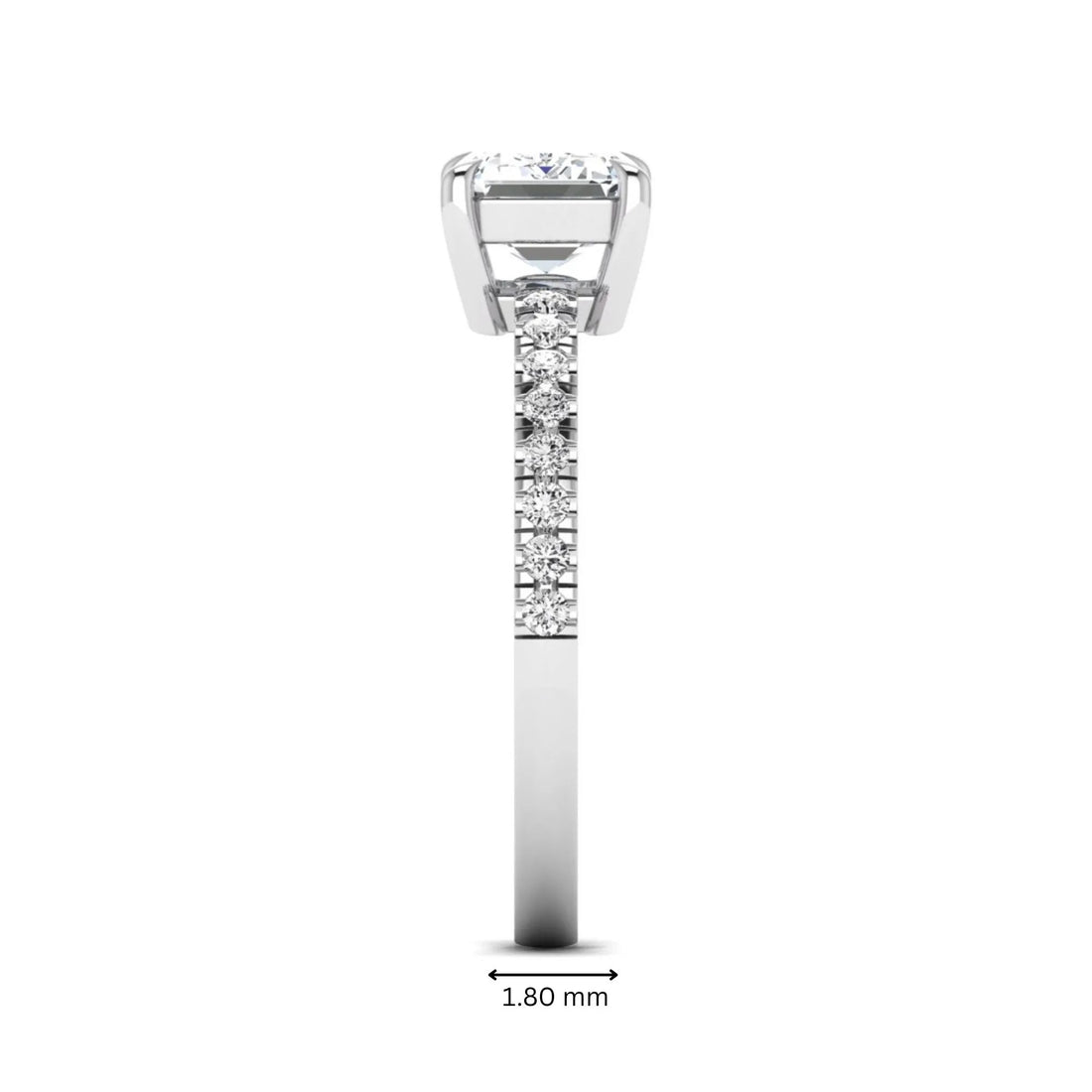 OctaPearl 1.5 ct Emerald Cut Lab Grown Diamond Solitaire Pavé Engagement Ring
