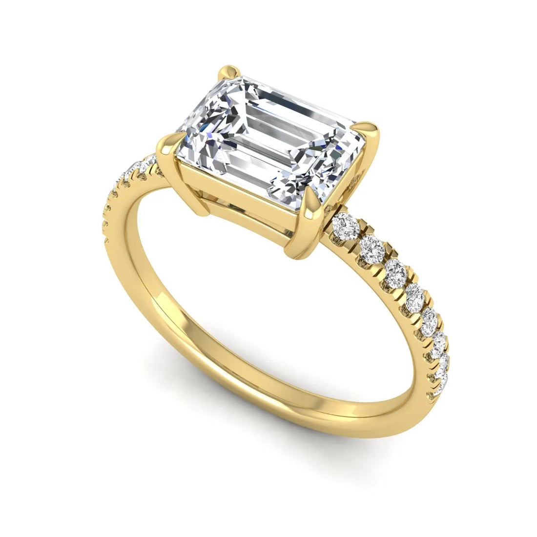 OctaPearl 1.5 ct Emerald Cut Lab Grown Diamond Solitaire Pavé Engagement Ring