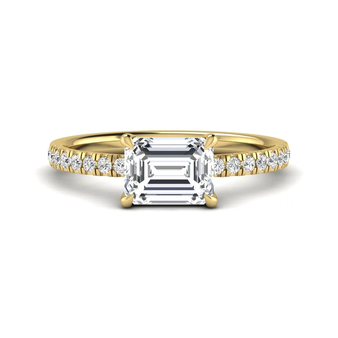 OctaPearl 1.5 ct Emerald Cut Lab Grown Diamond Solitaire Pavé Engagement Ring