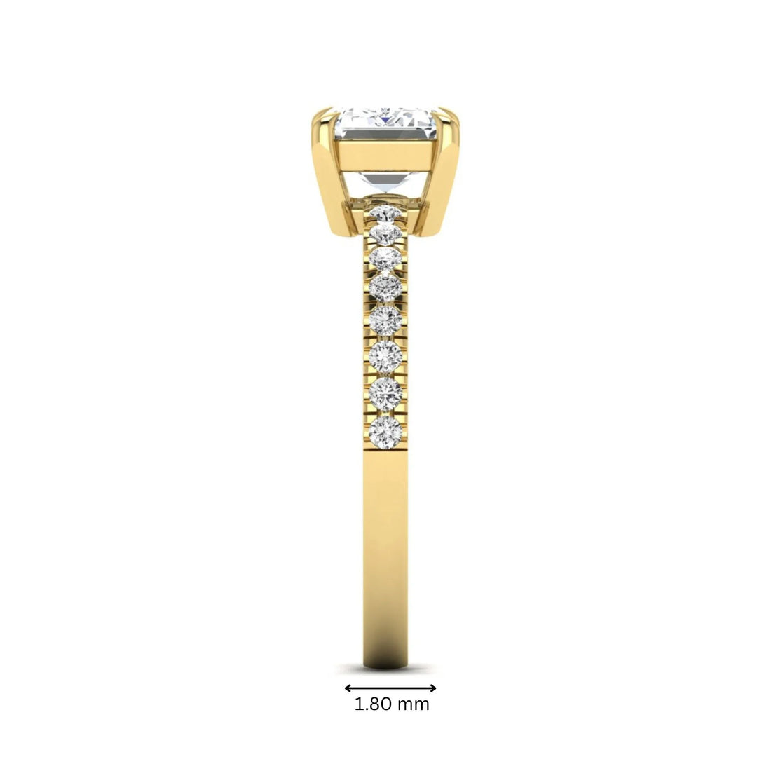 OctaPearl 1.5 ct Emerald Cut Lab Grown Diamond Solitaire Pavé Engagement Ring