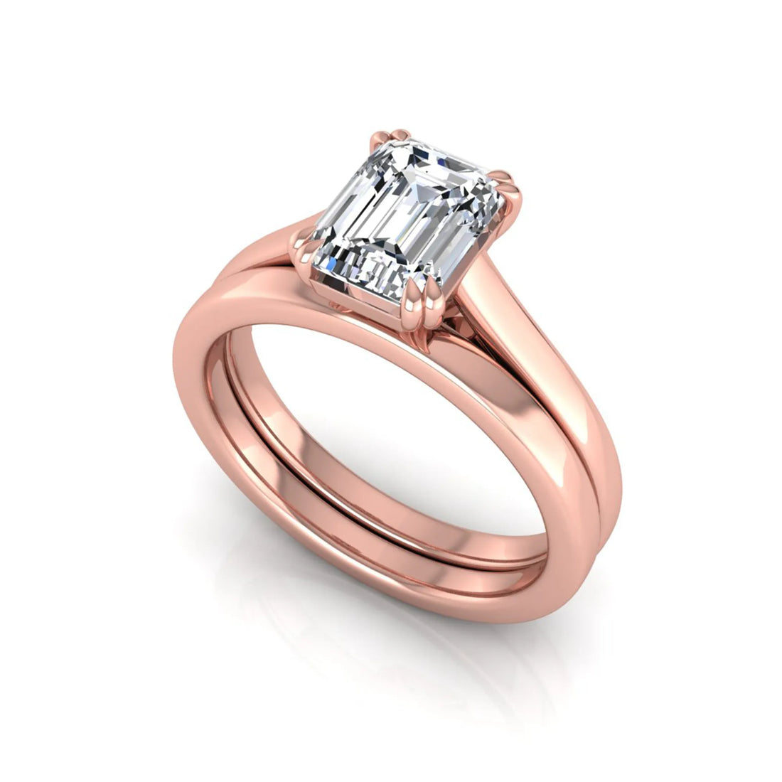 OctaPearl 1.5 ct Emerald Cut Lab Grown Diamond Solitaire Ring Set