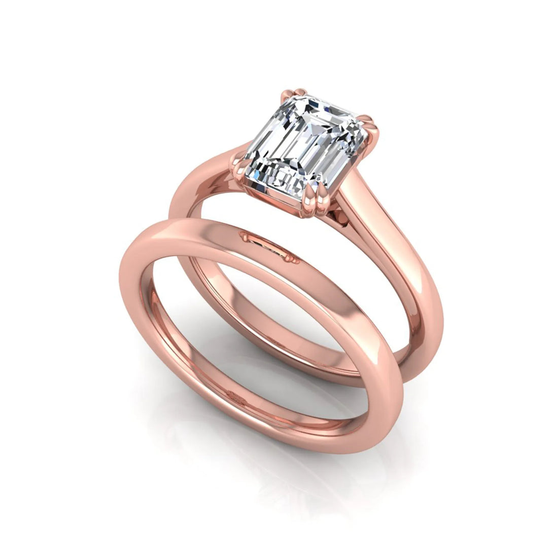 OctaPearl 1.5 ct Emerald Cut Lab Grown Diamond Solitaire Ring Set