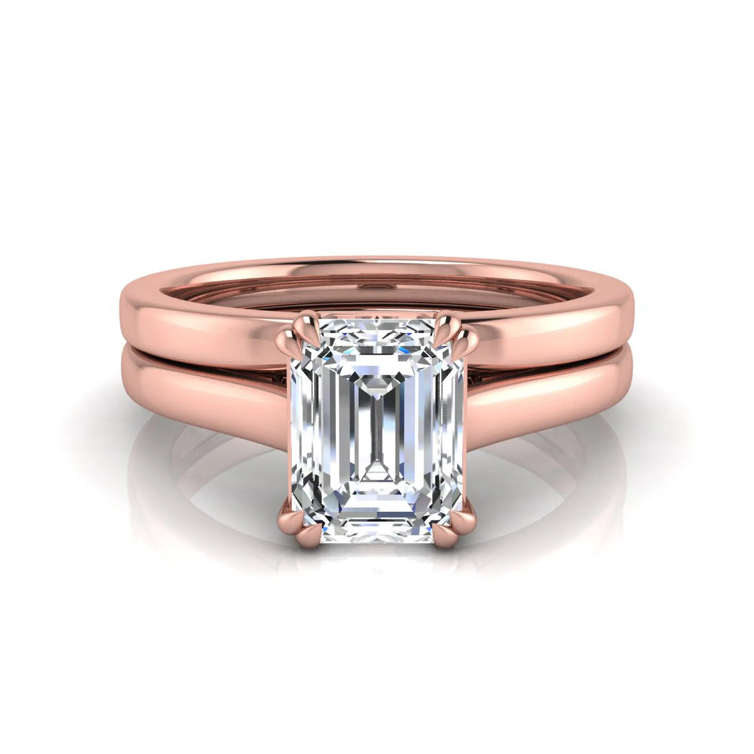 OctaPearl 1.5 ct Emerald Cut Lab Grown Diamond Solitaire Ring Set
