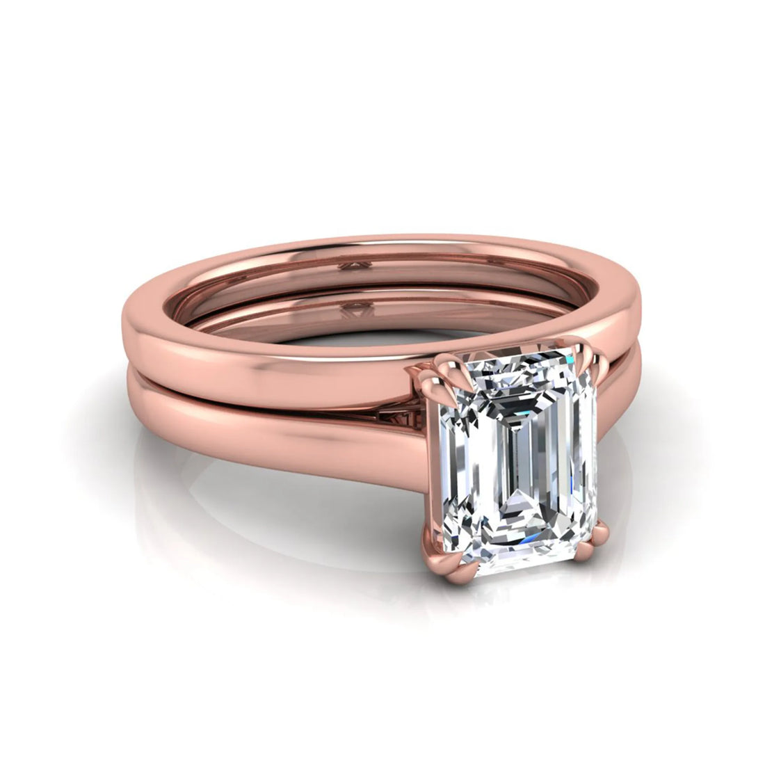 OctaPearl 1.5 ct Emerald Cut Lab Grown Diamond Solitaire Ring Set