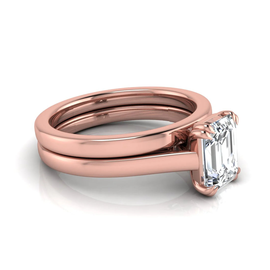 OctaPearl 1.5 ct Emerald Cut Lab Grown Diamond Solitaire Ring Set