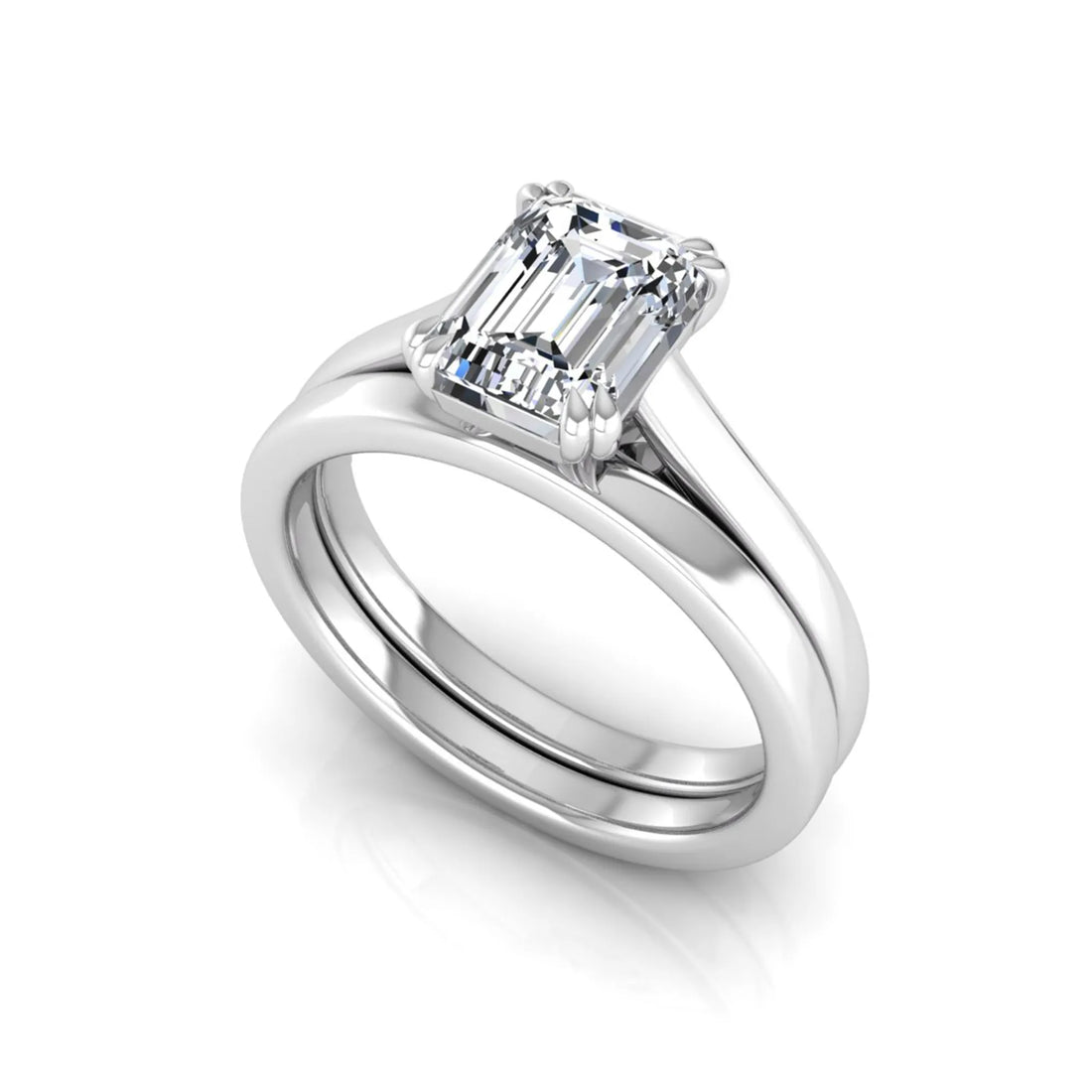 OctaPearl 1.5 ct Emerald Cut Lab Grown Diamond Solitaire Ring Set
