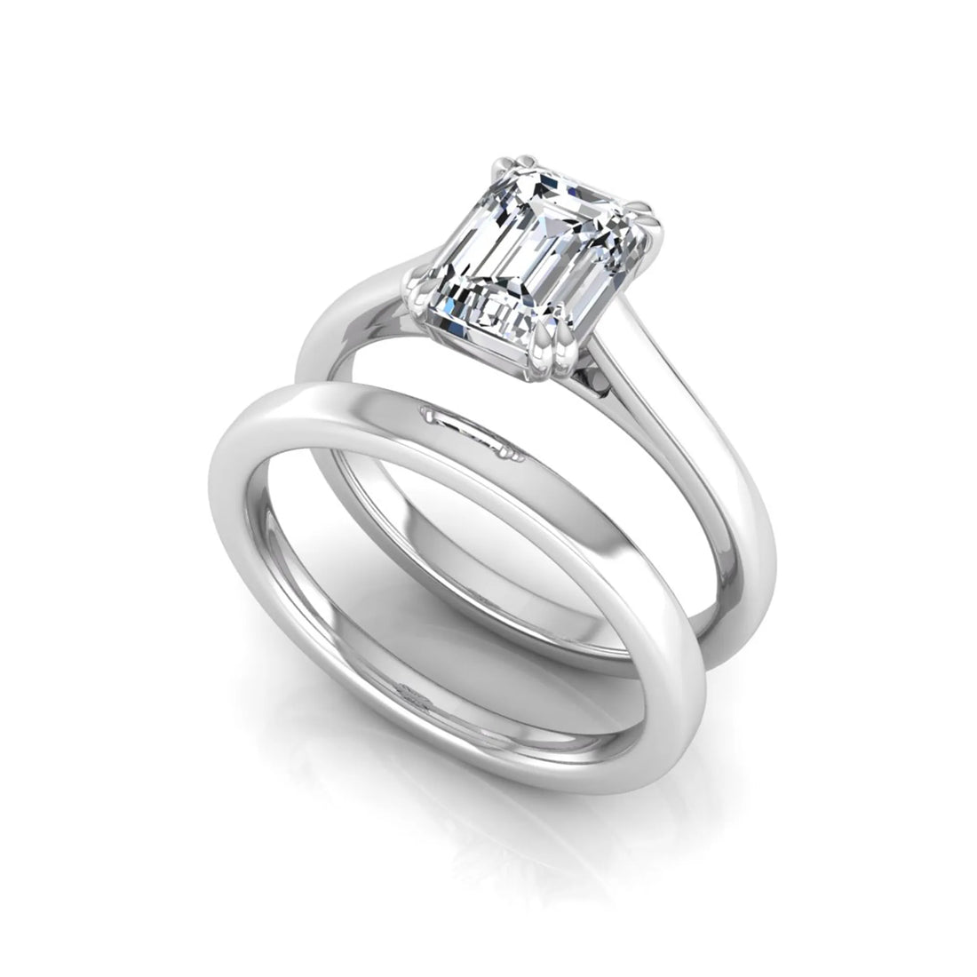 OctaPearl 1.5 ct Emerald Cut Lab Grown Diamond Solitaire Ring Set