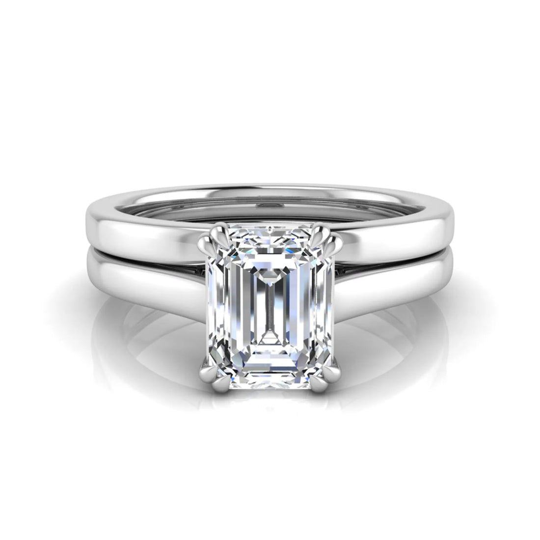 OctaPearl 1.5 ct Emerald Cut Lab Grown Diamond Solitaire Ring Set