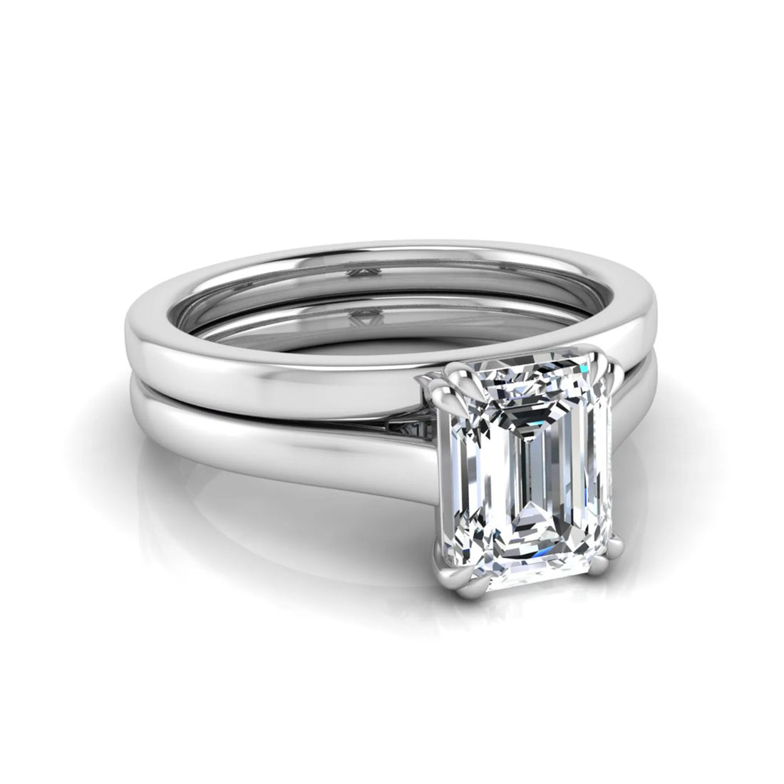 OctaPearl 1.5 ct Emerald Cut Lab Grown Diamond Solitaire Ring Set