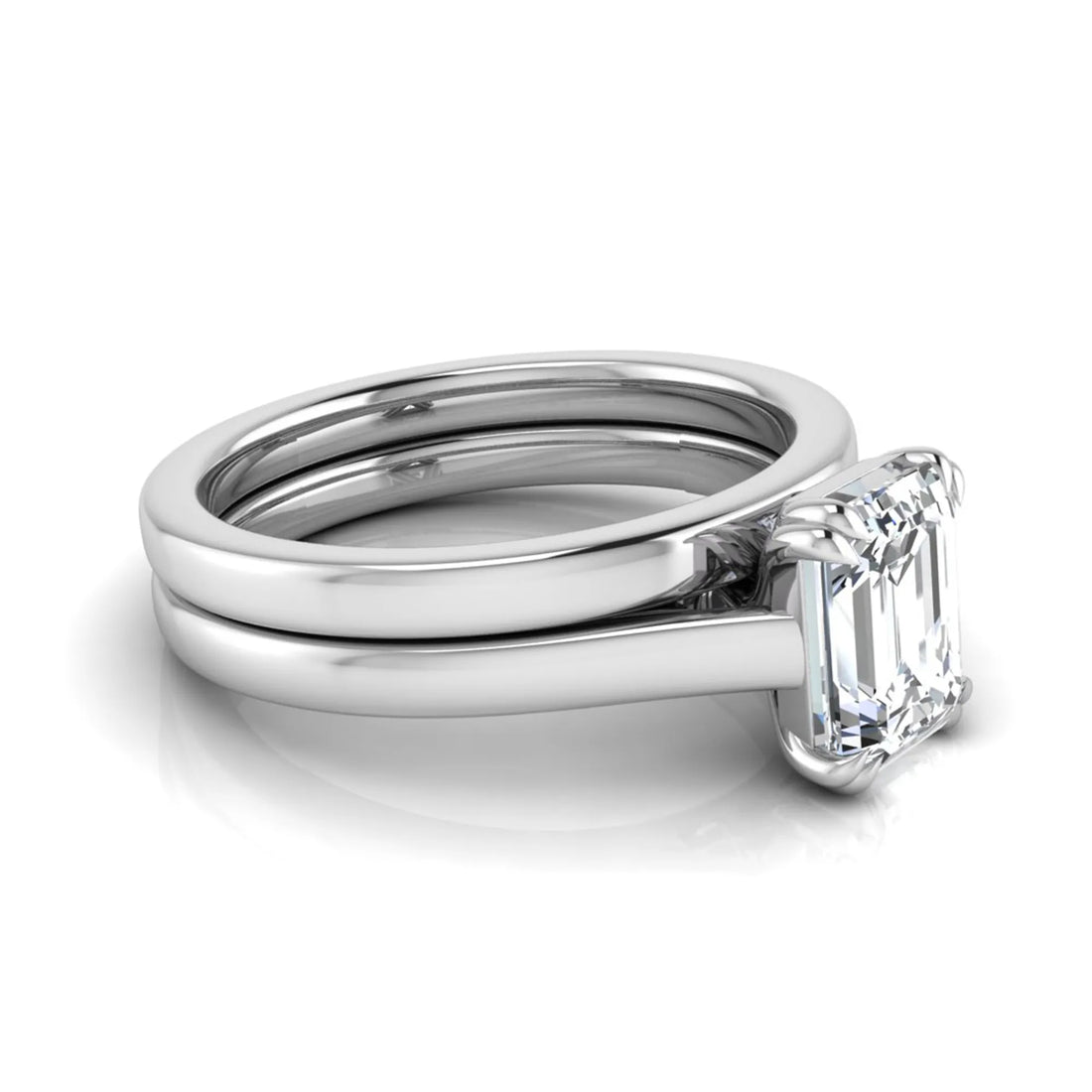 OctaPearl 1.5 ct Emerald Cut Lab Grown Diamond Solitaire Ring Set