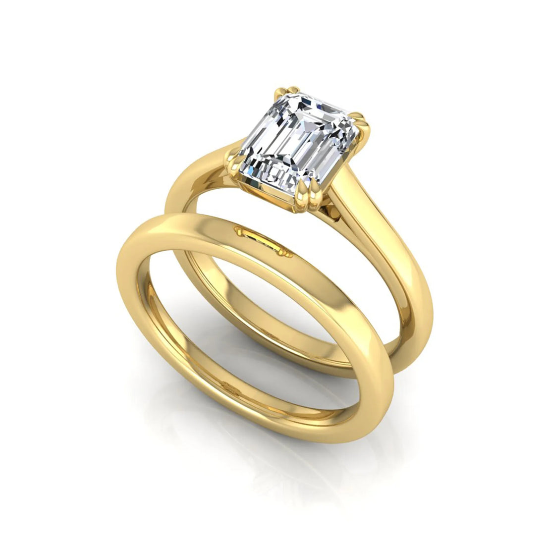 OctaPearl 1.5 ct Emerald Cut Lab Grown Diamond Solitaire Ring Set