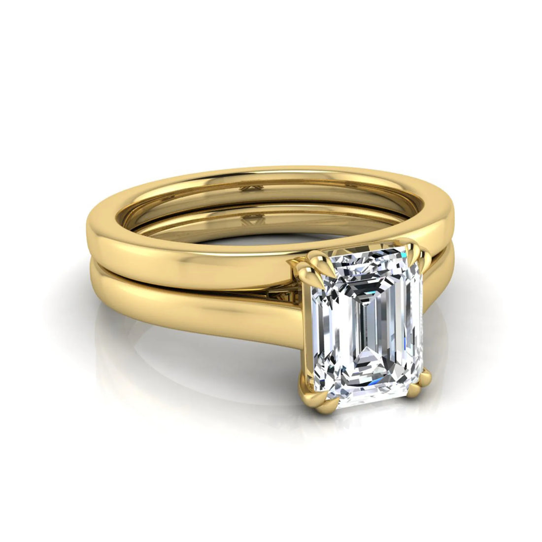 OctaPearl 1.5 ct Emerald Cut Lab Grown Diamond Solitaire Ring Set