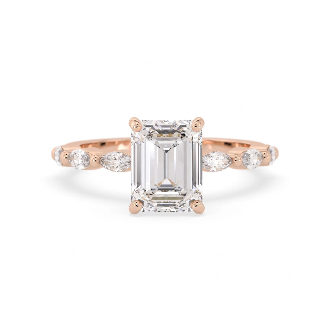 OctaPearl 2.5 ct Emerald Cut Marquise Side Stone Lab Grown Diamond Engagement Ring