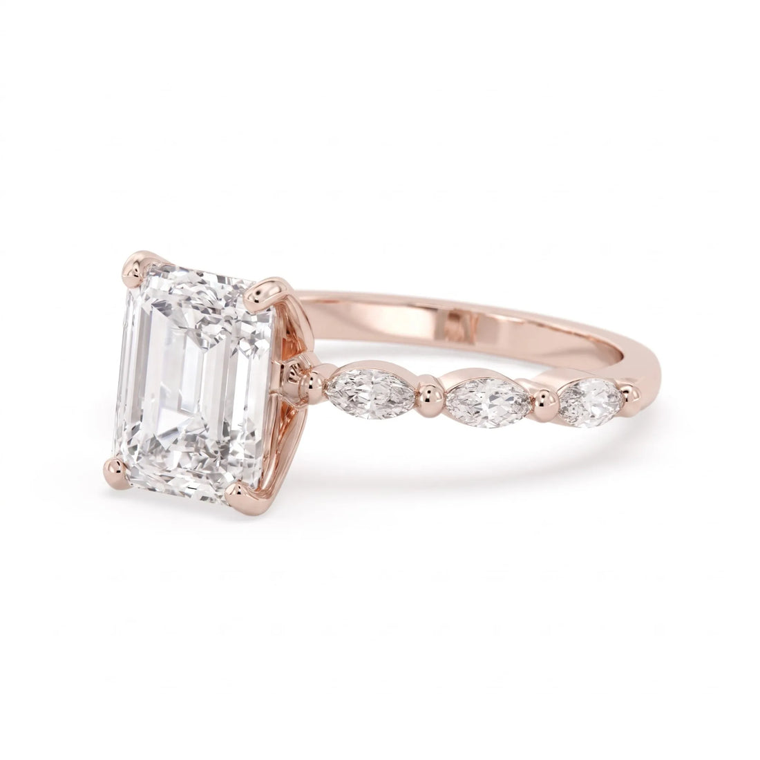 OctaPearl 2.5 ct Emerald Cut Marquise Side Stone Lab Grown Diamond Engagement Ring