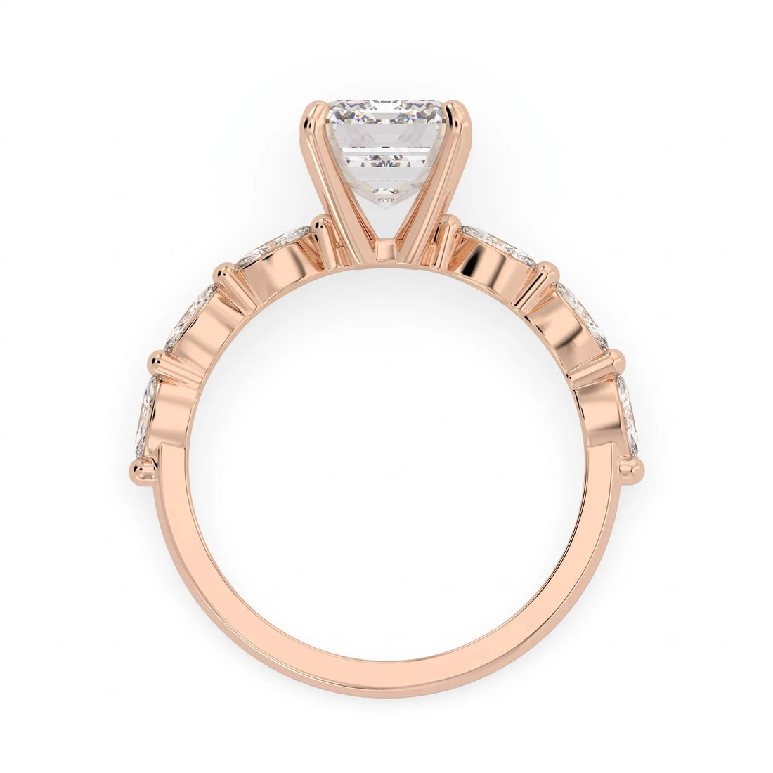 OctaPearl 2.5 ct Emerald Cut Marquise Side Stone Lab Grown Diamond Engagement Ring